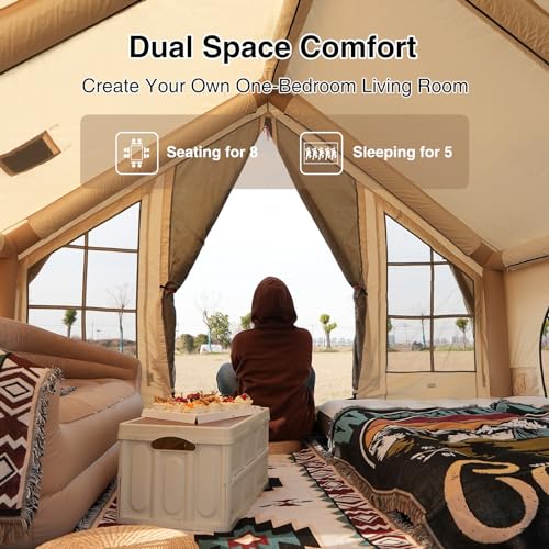 Image of KNUO Inflatable Camping Tent, Large Blow-Up Air Tent, No Assembly Needed Luxury Glamping House, Oxford Fabric