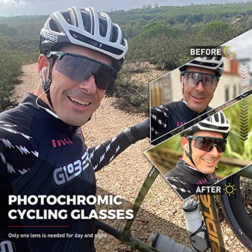 Scvcn Photochromic Cycling Glasses Mountain Bike Gasses Men Women Mtb Glasses Clear Bicycle Riding Glasses Biking Sunglasses Cycle Glasses Motorcycle Road Bike Cycling Sunglasses Tr90 Dark Gray #TOP7