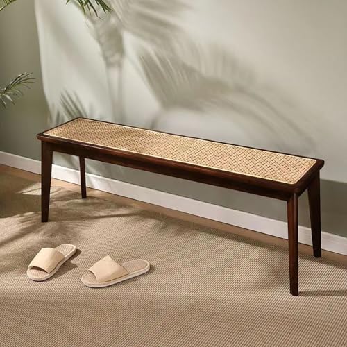 Banco de entrada con asiento de ratán de nogal, mesa de comedor de madera de 2 plazas y sillas para sala de estar, pasillo, dormitorio, muebles de interior elegantes (80 x 30 x 45 cm)