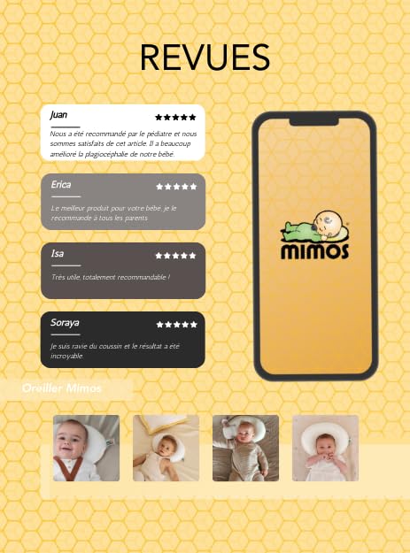 MIMOS Coussin pour bébé | Aide à prévenir et à Traiter la plagiocéphalie | Produit Respirant et Moelleux | Comprend Une Housse Amovible 100% Polyester (Blanc, XS)