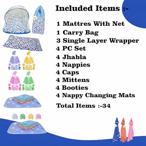 Image of Toddylon New Born Baby Essentials Combo Set | 34 in 1 Combo Pack | New Born Kit for Boys & Girls | Hospital Bag Kit 0-6 Months (Multicolor)
