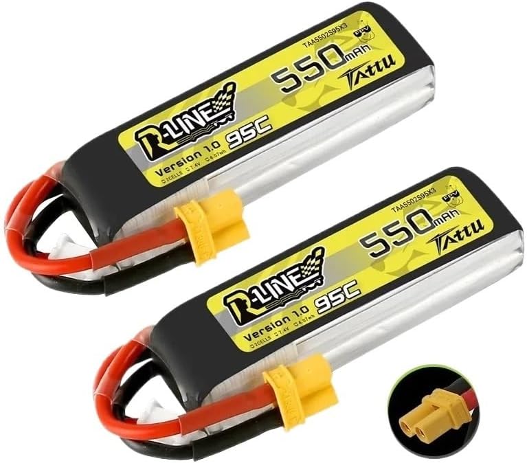 Drone Parts for TATTU R-LINE 1.0 550mAh 95C 2S 7.4V for Lipo Battery for RC Helicopter Quadcopter FPV Racing Drone Parts with XT30 Plug(7.4V 2Pcs)