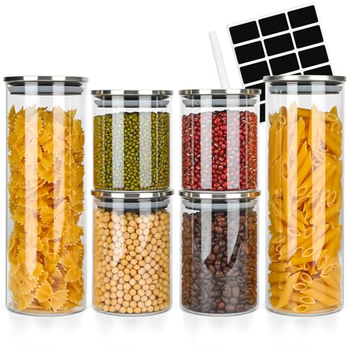 Avmvnvc Vorratsgläser mit Deckel, 6er Set Vorratsdosen Glas, Vorratsglas mit Deckel Luftdicht, Aufbewahrungsgläser mit Deckel für Pasta, Müsli, Tee, Kaffeebohnen (1130ml×2 + 530ml×2 + 430ml×2)