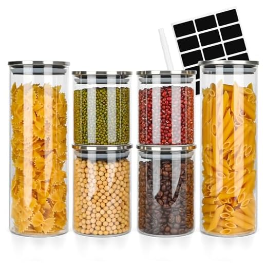 Avmvnvc Tarros de Cristal con Tapa, 6PCS Botes Cocina, Botes de Cristal con Tapa, Botes Hermeticos Cristal, Botes Cristal Cocina Almacenaje para Pasta y Legumbres (1130ml×2 + 530ml×2 + 430ml×2)