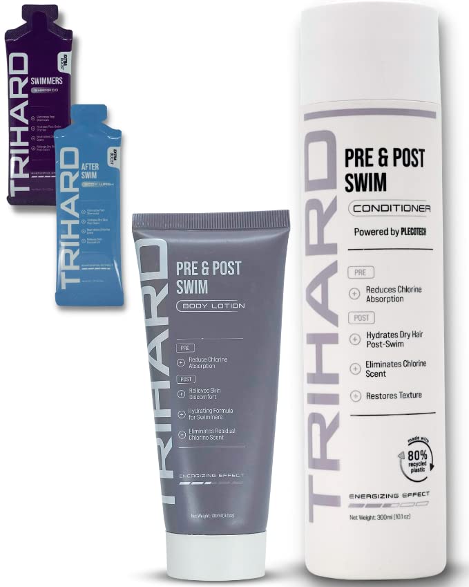 TRIHARD Pre & Post Swim Conditioner + Pre & Post Swim Body Lotion | Swimmers Conditioner | Pre Swimming Hair and Skin Defense