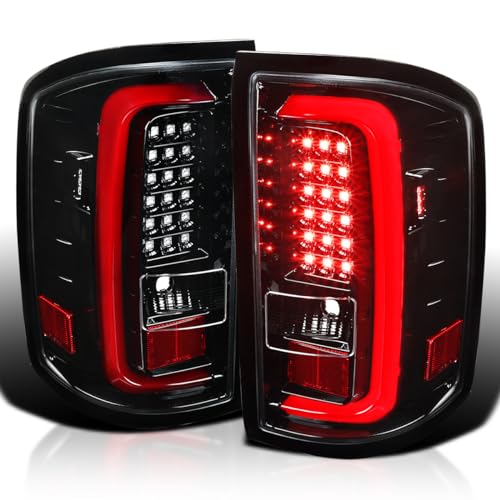Spec-D Tuning Jet Black Housing Red LED Bar Tail Lights Compatible with 2014-2018 GMC Sierra 1500, 2014-2018 GMC Sierra 2500HD, 2014-2018 GMC Sierra 3500HD, Left + Right Pair Assembly