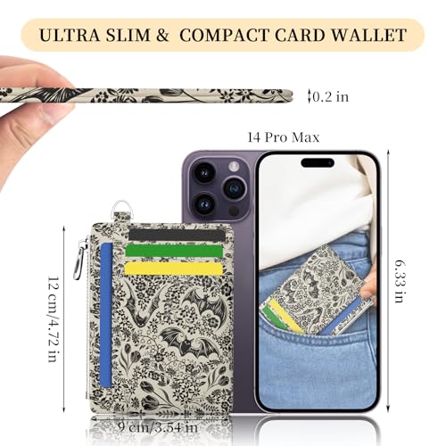 Image of Hancynir Goth Bat Floral Slim Wallet Women Credit Card Holder Gothic Flower RFID Blocking Small Cute Card Wallets Mini Front Pocket PU Leather Thin Travel Zipper Coin Cash Ladies Female Wallet Gifts