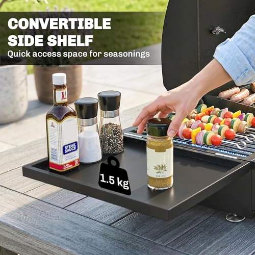 Outsunny 3 Burner Portable Gas Plancha BBQ Grill, 7.5 kW Outdoor Tabletop Gas Barbecue Grill with Griddle, Convertible Side Shelf, Built-in Thermometer, Lid, Adjustable Foot Pads for Camping, Black - Image 5