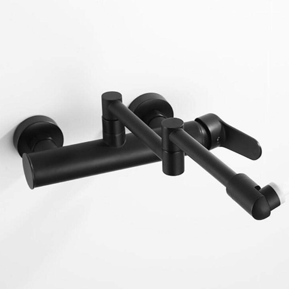 grifo cocina pared Grifo de cocina grifo de pared frío y caliente para fregadero de cocina fregadero fregadero lavabo plegable cobre giratorio-Negro