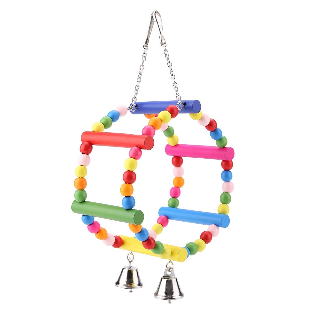 GOTOTOP Juguete de Madera para Escalar pájaros con Campana, Loro, Escalada Redonda, Columpio, Anillos de Rueda, Juguete para Masticar pájaros, Juguete Colgante, Jaula para morder, Juguete Decorativo