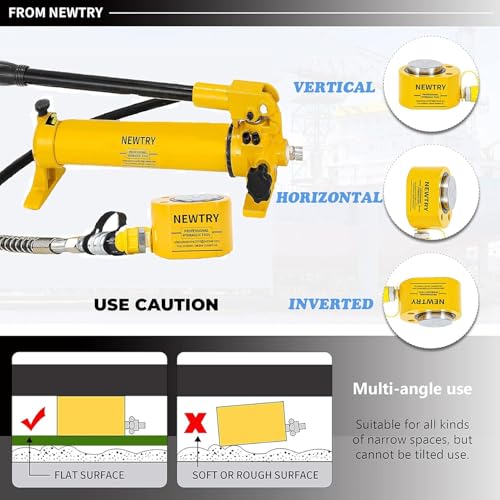 Image of NEWTRY 100 ton Hydraulic Ram Jack + CP-700 Hydraulic Hand Pump Low Profile Porta Power Kit Single Section Mini Jack 0.78'' Stroke Industrial Hydraulic Cylinder