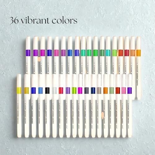 Image of JOUET Professional Acrylic Paint Markers Set, 36 Vibrant Colours, Brush Tip, Water-Based, Non-Toxic, for Rock Painting, Canvas, Glass, Wood, School Projects, with Portable Storage Case