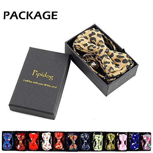 Image of Pipidog Cat Collar Breakaway with Bell and Accessories, Leopard Kitten Collar Bowtie for Kitty 20 Colors Adjustable 7.5-11in (Leopard)
