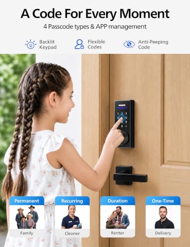 Philips WiFi Smart Lock with Handle, Fingerprint Keyless Entry Door Lock with WiFi Bridge, Smart Locks for Front Door with Handle Set, APP Remote Control, Voice Control, Auto-Lock, Matte Black - image 5
