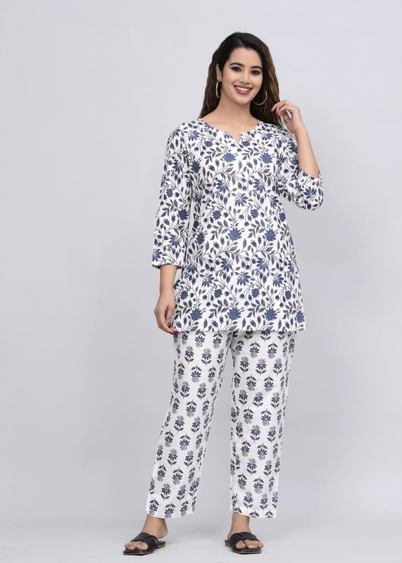 Image of Cotton Printed Night Suit for Women's Shirt and Pyjama Set Sleep wear Set for Womens and Girls