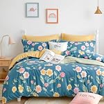 MiniSteps Ensemble de couvertures de couettes 100% Coton - 1 Couverture de couettes + 2 Carcasses d'oreillers - Ensemble de literie avec fermeture à glissière - Ensemble de literie réversible pour enfants - Décor chambre à coucher pour enfants (Blue Meadow, Queen)
