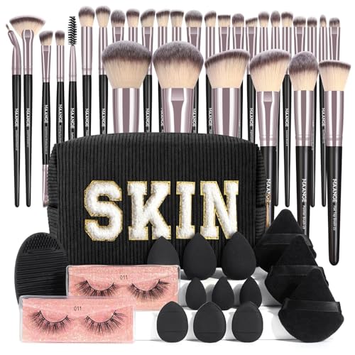 MAANGE Makeup Brushes, 46 Pcs Make up Tool Set, Premium Synthetic Make up Brush Set Multi-functional Makeup Kit (Black, 46 Piece Set)