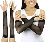ToBeInStyle Women’s Fashion Fishnet Finger Loop Long Length Novelty Gloves - Black