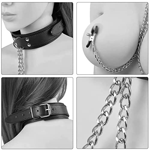 Image of Nipple Clamps with Collar Choker, Nipple Clamps with Necklace Chain Sex Toy Body Breast Clamps Nipple Clips for Woman Ladies Men Gay Adults Couples BDSM SM Fetish Flirting Slave Role Play