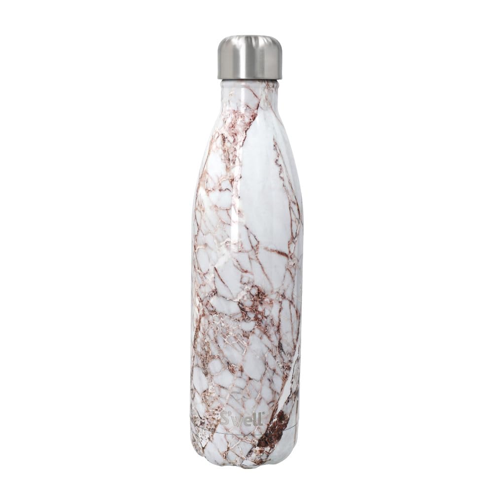 S'well Stainless Steel Reusable Water Bottle, 750ml, Calacatta Gold, Triple-Insulated and Leak-Proof Drinking Bottle for Hot and Cold Beverages