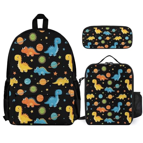 AMRANDOM Backpack for Women Men 3Pcs Backpack with Lunch Box Dinosaur Bookbag