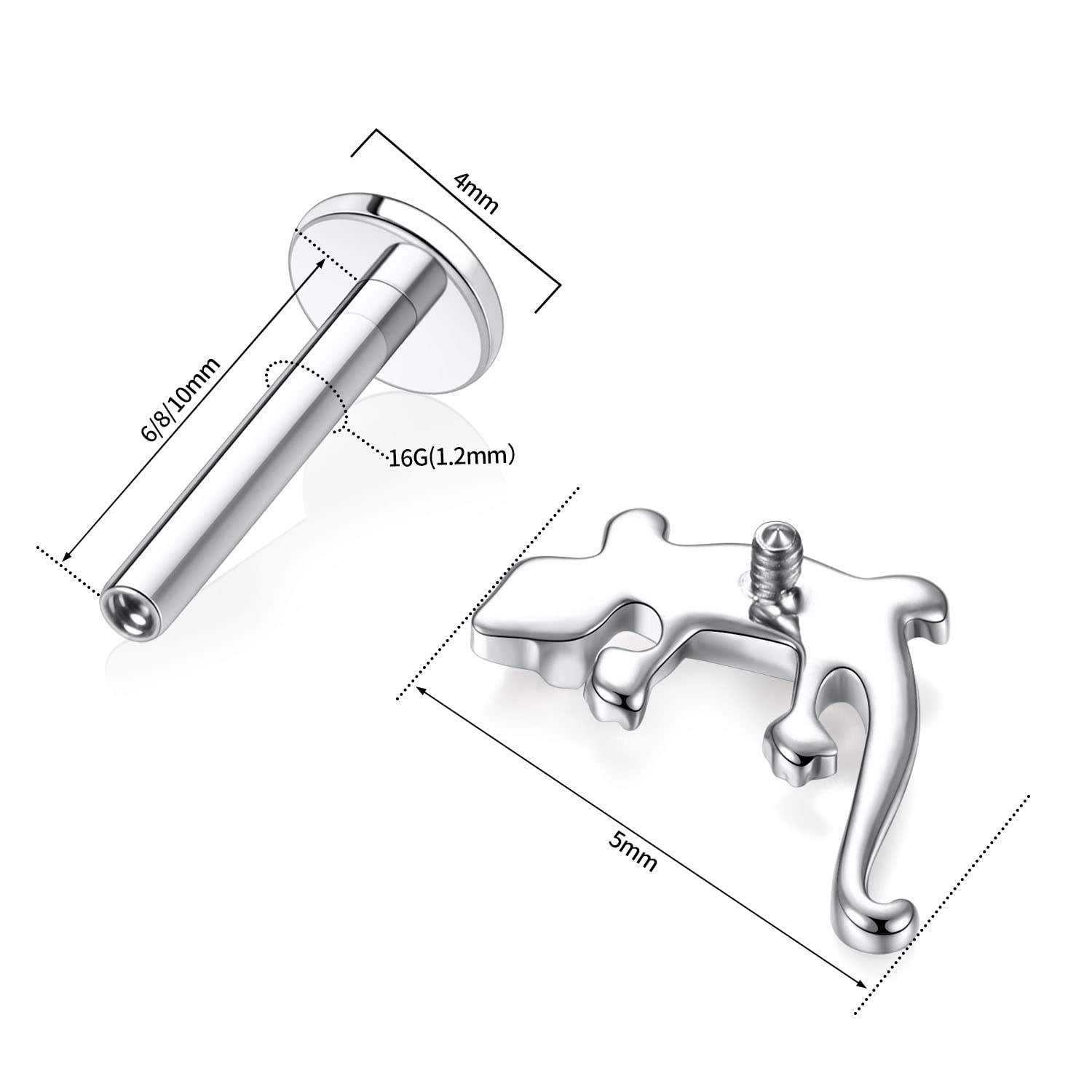 Der hengkaixuan G23 Titan Labret Stud mit flacher Rückseite und Innengewinde.
