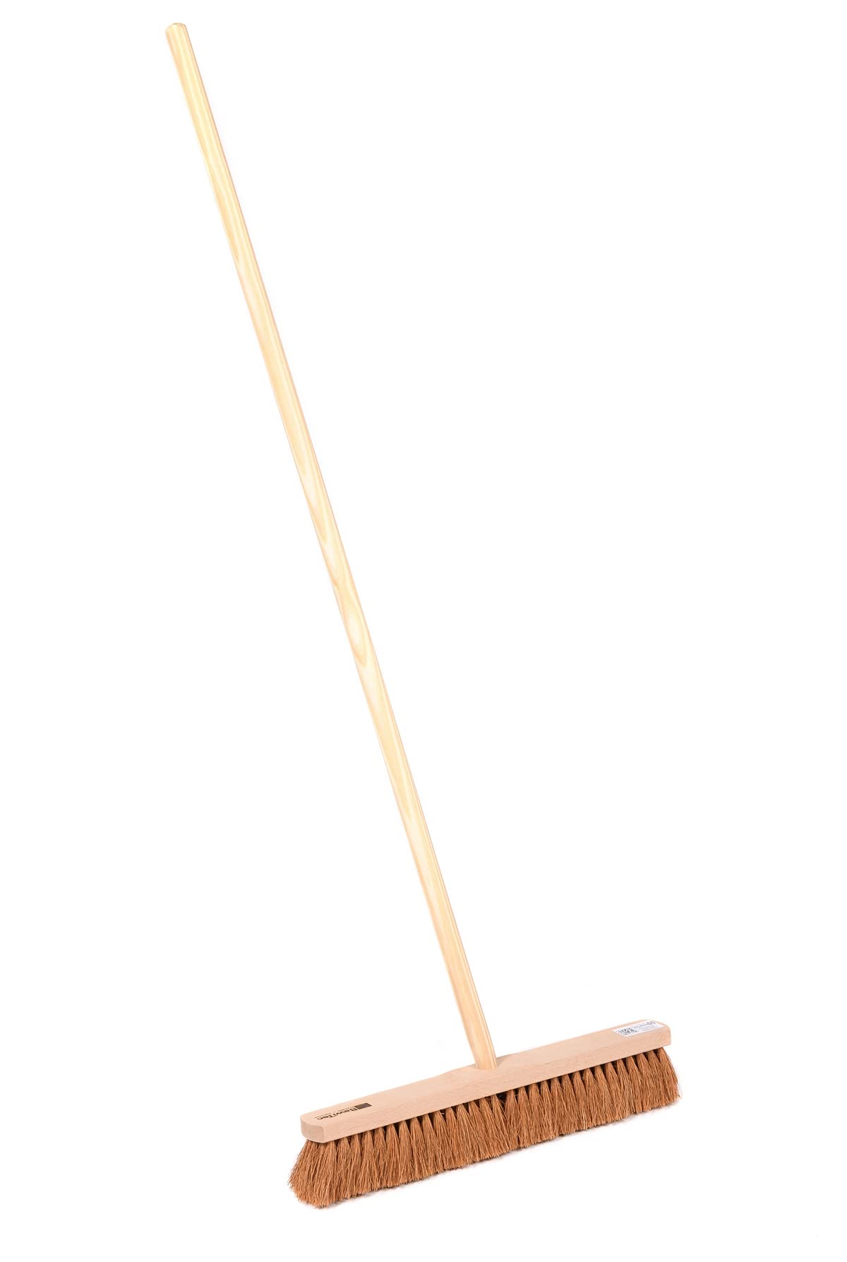 BawiTec Handwerkerbesen Industriebesen, 60cm Breit/Lang, mit Stielloch und Geräte-Holzstiel 140cm, Werkstattbesen mit Kokos-Naturfaser-Borsten, Saalbesen Besen mit Stiel(Besen 60cm / Stiel 140cm)