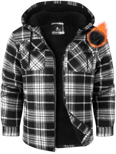 Ceoutdoor Mens Flannel Jacket Fleece Sherpa Plaid Winter Zip Up
