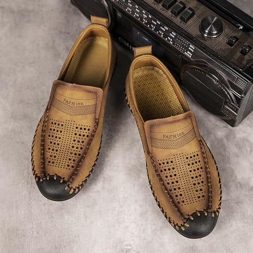 Men's Breathable Walking Shoes Comfortable Casual Leather Shoes Lightweight Loafers Retro Business Office Shoes Hollowed Out Leather Casual Shoes Outdoor Hiking Driving Shoes4