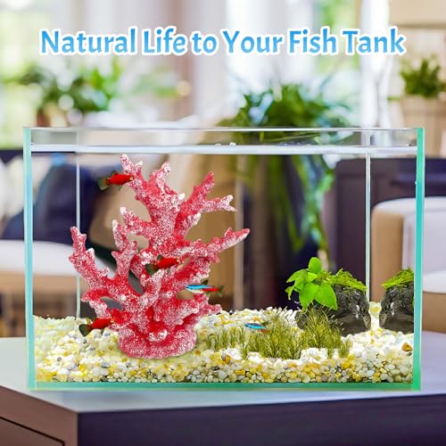 Image of PINVNBY Aquarium Coral Decorations Artificial Coral Reef Decor Resin Fish Tank Plants Ornament Fish Tank Accessories for Aquarium Landscape (Red)