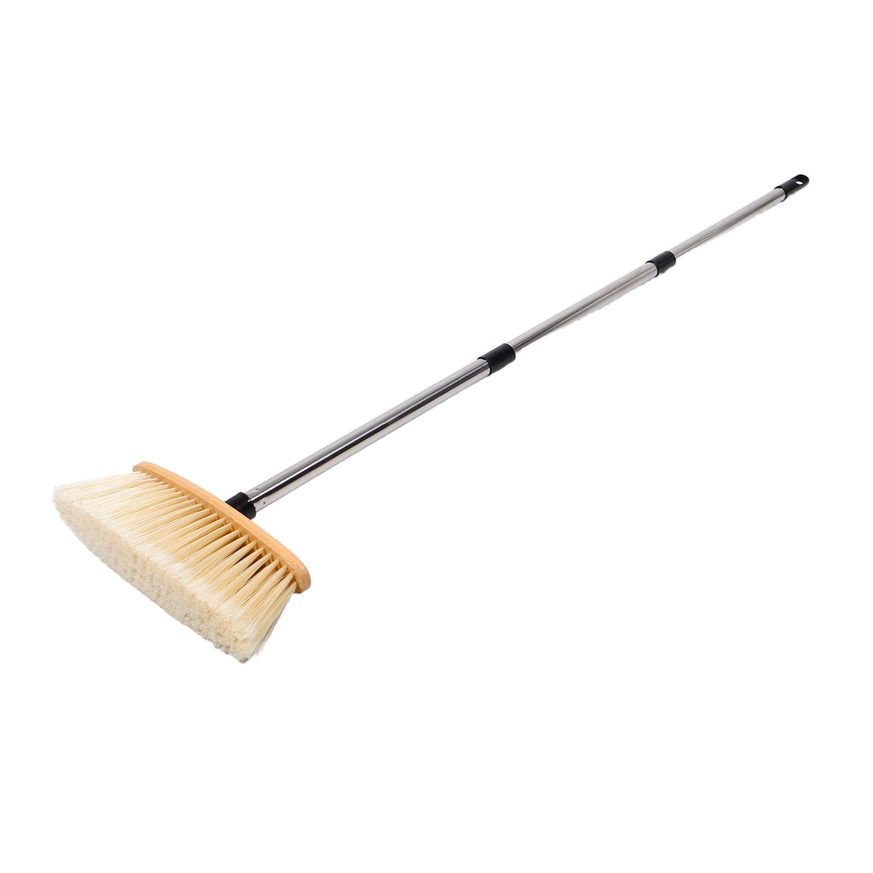 Scopa in Legno con Setole Dure per Esterni con Manico in Acciaio Inossidabile Spazzola per Patio Giardino e Garage Impugnatura Ergonomica in Legno