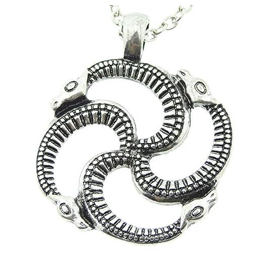 Lovelegis Collar para Hombres y Mujeres - Serpientes - Vikingos - nórdico - Runa - talismán - pagano - uroboro - Navidad - Color Plata