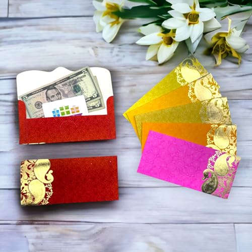 LoveNspire Shagun Envelopes for Cash Pack of 10 Assorted Color Paper Money Holder Card for Eid Anniversary Diwali Birthday Wedding Shagun Lifafa Decorative Lucky Currency Holder Gift Card (7.5x3.5