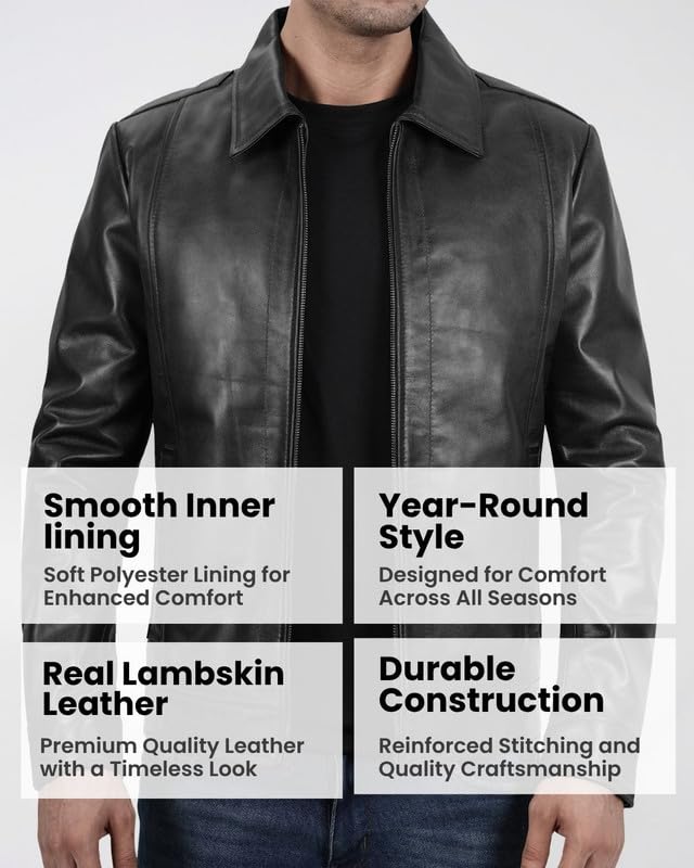 Image of Blingsoul Vintage Distressed Leather Jacket for Men - Shirt Collar Genuine Lambskin Mens Leather Jacket