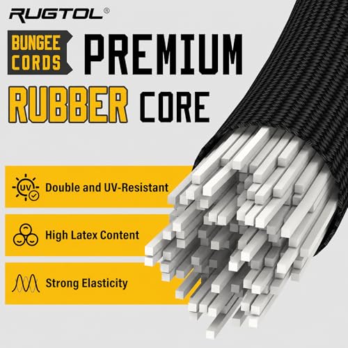 Image of 8 Pcs 48 inch Adjustable Bungee Cords with Hooks, Heavy Duty Outdoor Carabiner Bungee Cord, Black Super Elastic Bungee Straps Easily Adjust from 7 inch to 48 inch, Great for Cargo, Camping, Bike Racks, Tents