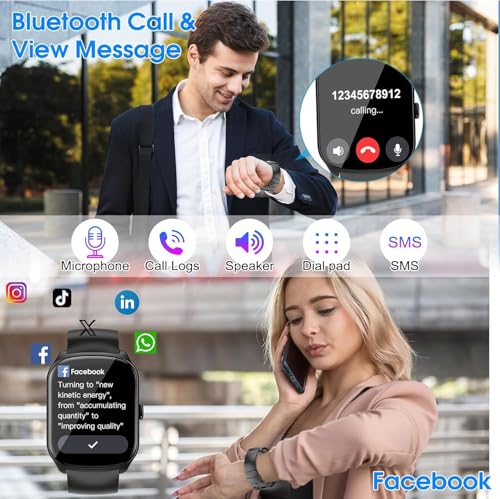 Smartwatch Herren Damen, 1,95" HD Gebogener Bildschirm Smart Watch, mit Bluetooth Anrufe, Pulsmesser Schlafmonitor, 112+ Sportmodi Fitnessuhr, IP68 Wasserdicht Schrittzähler Sportuhr für Android iOS – Bild 3