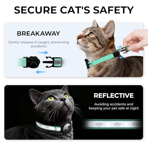 Collier AirTag chat réfléchissant élastique de sécurité réglable 20-33cm vert
