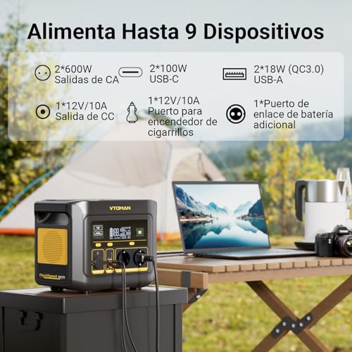 VTOMAN FlashSpeed 600 Estación de EnergÃa Portátil con Panel Solar 200W - 600W/499Wh BaterÃa LiFePO4 Generador Solar, 80% Carga Rápida en 1H, para Camping, Fiestas, Viajar, Emergencia - Imagen 6