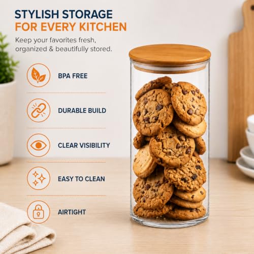 Image of Round Borosilicate Glass Jar with Bamboo Lid, 1500ml (Pack of 6)