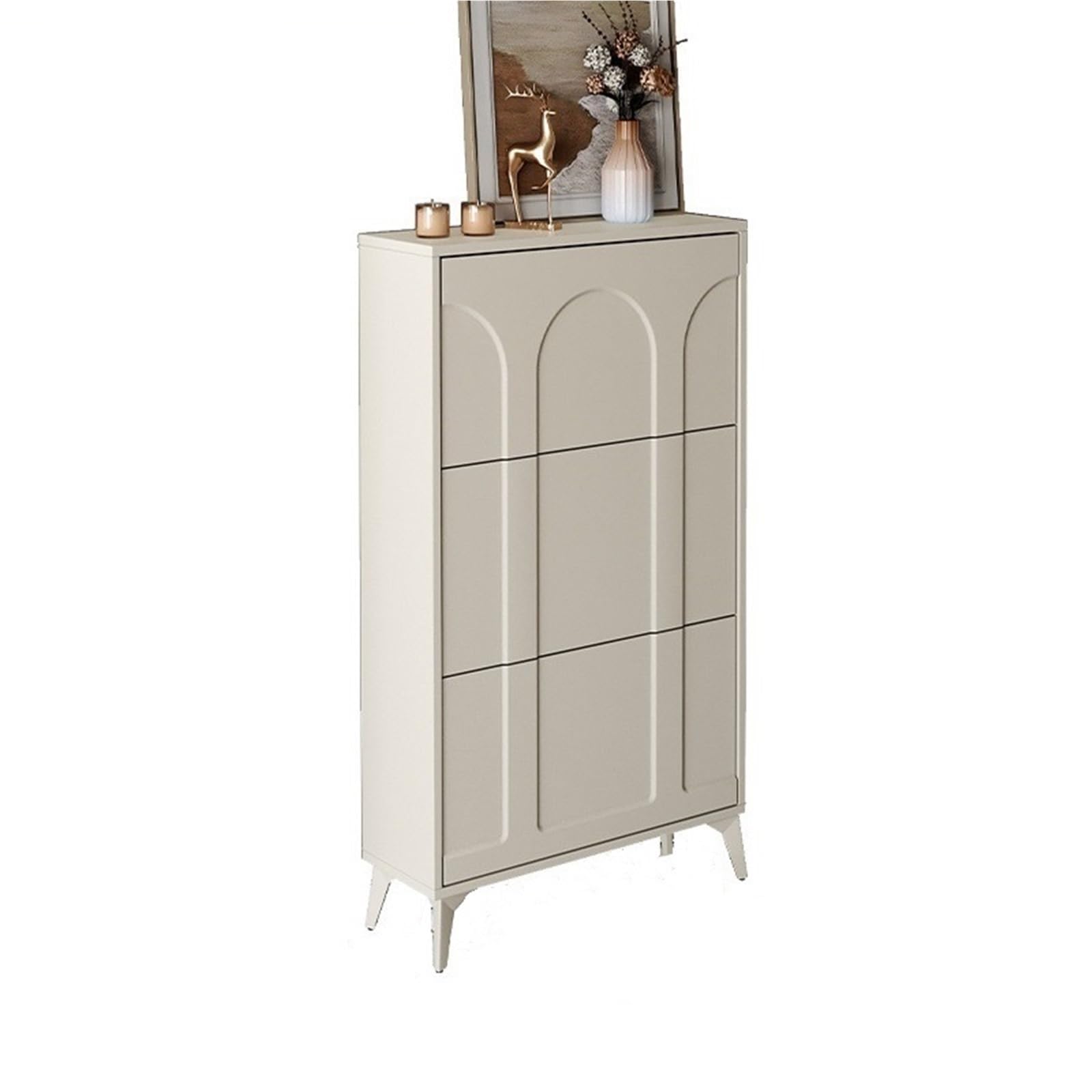 SDCFFC Shoe Storage Cabinet Freestanding Shoe Storage Organizer with 3 Flip Drawers & Barn Door Design Hidden Slim Narrow Shoe Rack Cabinet with Open Storage for Entryway,Freestanding Organizer