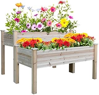 Outsunny 76H x 115L x 114Wcm 2-Piece Solid Fir Wood Plant Raised Bed Flower Vegetable Herb Grow Box Stand Garden Step Planter Stand Free Combination