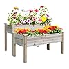 Outsunny 2 tier raised garden bed elevated wooden 2 box planter gardening grow stand planting bed for flowers vegetables herb natural  urban country home decor
