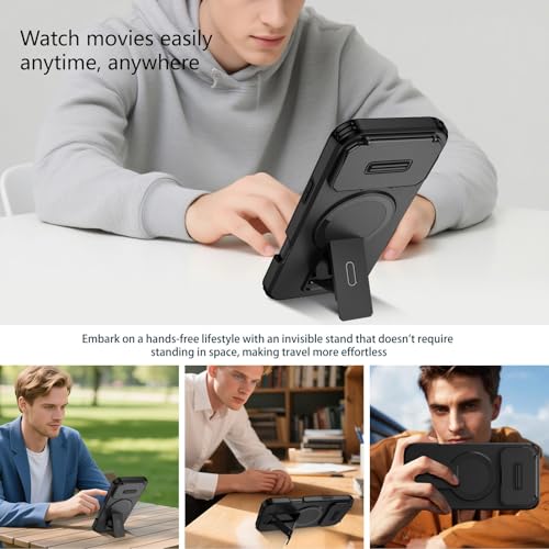 Image of ShieldTech MagStand Series Case for Apple iPhone 17 Pro Max | Mobile Phone Cover with flip-up Camera Cover, Kickstand, Shockproof, MagSafe, for Apple iPhone 17 Pro Max - Black