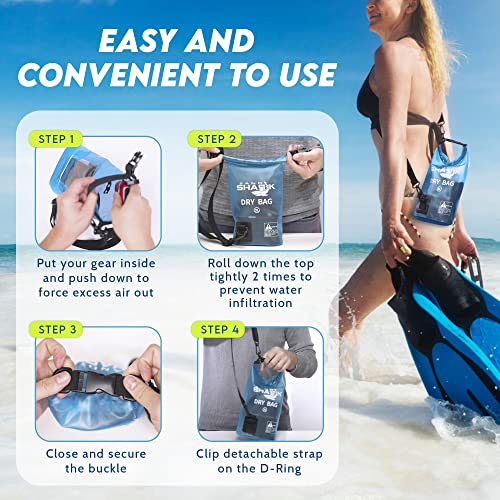 Bolsa seca impermeable SandShark 3L - Bolsa de playa con funda transparente para teléfono, saco enrollable para bote, rafting, senderismo, camping, pesca - esenciales de viaje, accesorios para kayak y bote (3L) miniatura 2