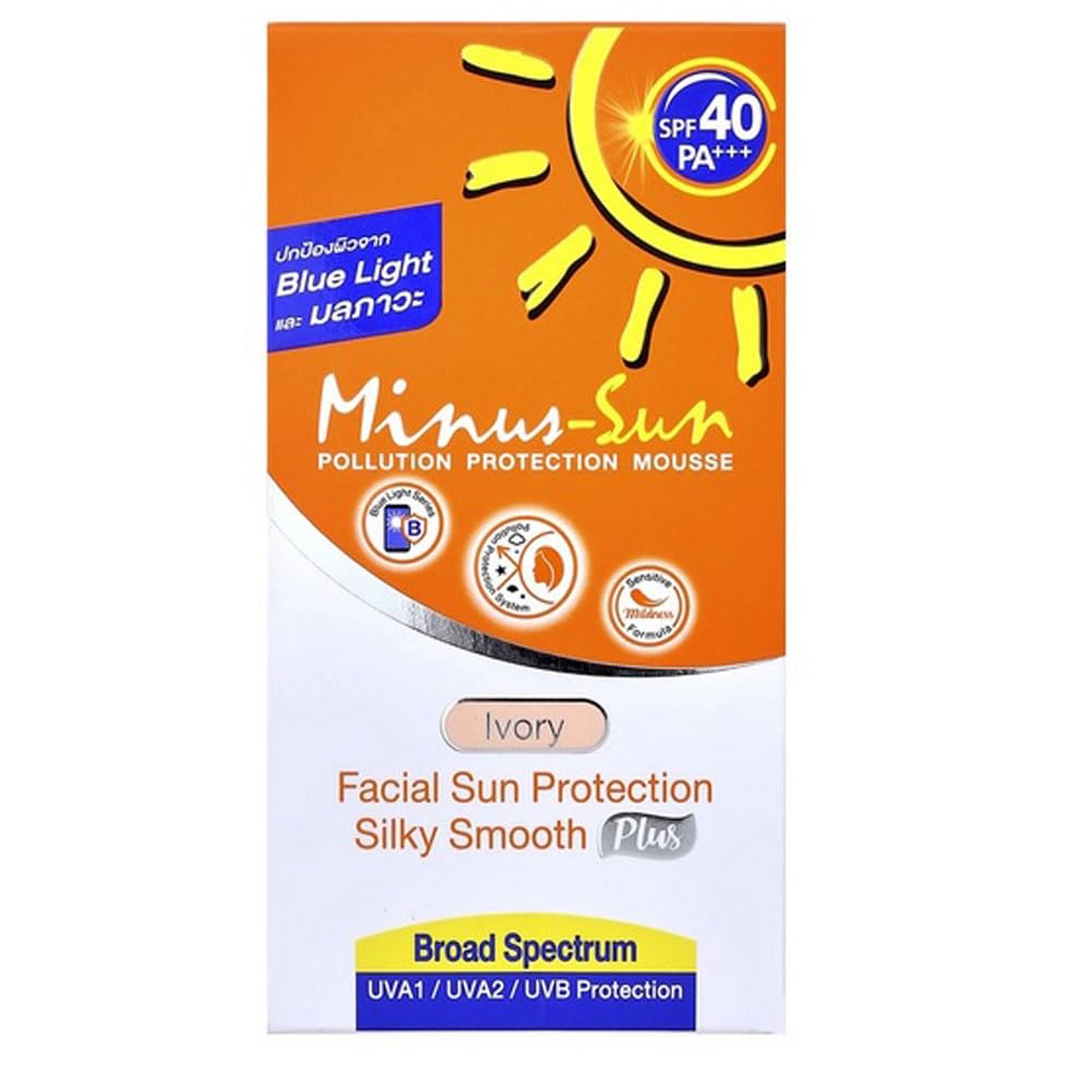 Minus-Sun SPF40 PA+++ Pollution Protection Mousse (Ivory) 30 Gram. Facial Sun Protection Silky Smooth Plus UVA1 UVA2 and UVB Protection