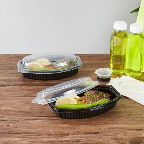 Image of Restaurantware-RW Base 16 Ounce Meal Prep Containers, 100 Microwavable To Go Containers With Lids - Disposable, Freezable, Black Plastic Oval Food Containers, Pack Hot And Cold Food, For Takeaway