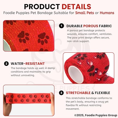 Image of Foodie Puppies 2-Inch Self-Adhesive Kinesiology Pet Bandages - (12 Rolls, Small, 1.8M Each) | Waterproof, Elastic, Breathable Wrap for Dogs, Cats, and Humans | Wound Care, First Aid, Injury Recovery