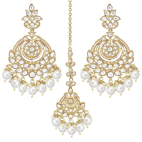 I Jewels Gold Plated Traditional Kundan & Pearl Chandbali Earring...
