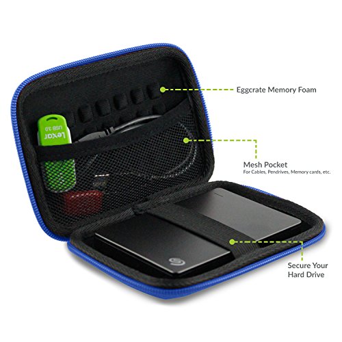 Image of Gizga Essentials Nylon Hard Drive Case Shell, 6.35cm /2.5-inch, Portable Storage Organizer Bag for Earphone USB Cable Power Bank Mobile Charger Digital Gadget Hard Disk, Water Resistance Material, Blue