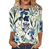 Dressy Blouses for Women Froal Printed 3/4 Sleeve Plus Size Tops Ladies Casual Loose Crewneck Shirts Trendy Western Boho Tunic Top Shirt Blouse Clothes Clothing for Women 2024
